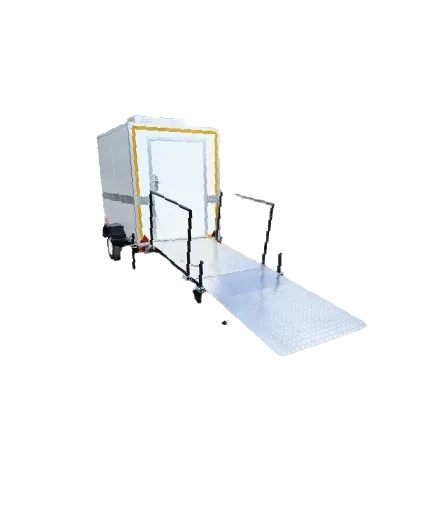 VIP Paraplegic Toilet with oversized wheelchair-access door and grab rails